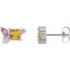 14 Karat White Gold Yellow Blue Sapphire, Pink Blue Sapphire, and 0.13 Carat Diamond Earrings