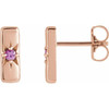 14 Karat Rose Gold Pink Blue Sapphire Starburst Bar Earrings