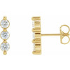 14 Karat Yellow Gold 0.60 Carat Diamond Three Stone Bar Earrings