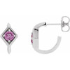 14 Karat White Gold Pink Blue Sapphire Geometric Hoop Earrings