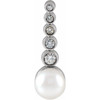 Real Akoya Pearl Pendant in Platinum Cultured Akoya Pearl and 0.12 Carat Diamond Bar Pendant