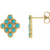 14 Karat Yellow Gold Turquoise and .03 Carat Diamond Geometric Earrings