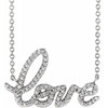 White Diamond Necklace in 14 Karat White Gold 0.16 Carat Diamond Love 18 inch Necklace