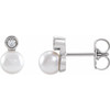 Natural Akoya Pearl Earrings in Platinum Akoya Cultured Pearl and 0.13 Carat Diamond Bezel Set Earrings