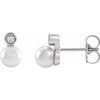 Natural Akoya Pearl Earrings in Sterling Silver Akoya Cultured Pearl and 0.13 Carat Diamond Bezel Set Earrings