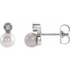 Sterling Silver Akoya Cultured Pearl and .03 Carat Diamond Bezel Set Earrings