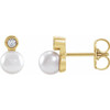 White Akoya Pearl Earrings in 14 Karat Yellow Gold Akoya Cultured Pearl and .06 Carat Diamond Bezel Set Earrings