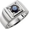 14 Karat White Gold Blue Sapphire Mens Ring