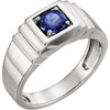 14 Karat White Gold Mens  Blue Sapphire Ring