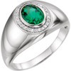 Platinum Mens  Lab Emerald and Diamond Accented Ring