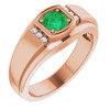 14 Karat Rose Gold Emerald and .08 Carat Diamond Mens Ring