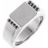 White Diamond Ring in 14 Karat White Gold 1/10 Carat Black Diamond 11.5x10 mm Rectangle Signet Ring