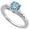 Impressive Round Deep Low Price on Blue 1 carat 6.5mm Aquamarine Gemstone Engagement Ring With Diamond Baguette Side Gems
