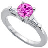 Lovely Large Fine 1.08ct 6mm Real Pink Sapphire Gemstone Engagement Ring With Diamond Baguette Side Gems