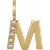 14 Karat Yellow Gold Cultured White Pearl Initial M Charm