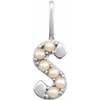 14 Karat White Gold Cultured White Pearl Initial S Charm