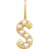 14 Karat Yellow Gold Cultured White Pearl Initial S Charm