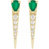 14 Karat Yellow Gold Natural Emerald and 0.13 Carat Natural Diamond Spike Earrings