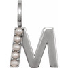 14 Karat White Gold Cultured White Pearl Initial M Charm