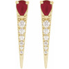 14 Karat Yellow Gold Natural Ruby and 0.13 Carat Natural Diamond Spike Earrings