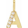 14 Karat Yellow Gold Cultured White Pearl Initial A Charm