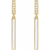 14 Karat Yellow Gold .06 Carat Natural Diamond and White Enamel Bar Earrings