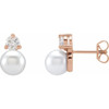 14 Karat Rose Gold Cultured Freshwater Pearl and 0.50 CT Lab Grown Diamond Earrings