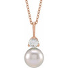 14 Karat Rose Gold Cultured White Freshwater Pearl and 0.25 Carat Lab Grown Diamond 18 inch Necklace