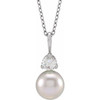 14 Karat White Gold Cultured White Freshwater Pearl and 0.25 Carat Lab Grown Diamond 18 inch Necklace
