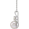 14 Karat White Gold Cultured White Freshwater Pearl and 0.25 Carat Lab Grown Diamond 18 inch Necklace