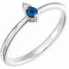 White Gold Ring 14 Karat Natural Blue Sapphire and .015 Carat Natural Diamond Ring