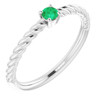 White Gold Ring 14 Karat 3 mm Natural Emerald Solitaire Rope Ring
