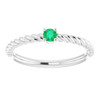 White Gold Ring 14 Karat 3 mm Natural Emerald Solitaire Rope Ring