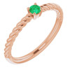 Rose Gold 14 Karat 3 mm Natural Emerald Solitaire Rope Ring