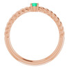 Rose Gold 14 Karat 3 mm Natural Emerald Solitaire Rope Ring