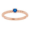 Rose Gold 14 Karat 3 mm Lab Grown Blue Sapphire Solitaire Rope Ring