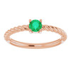 Rose Gold 14 Karat 4 mm Lab Grown Emerald Solitaire Rope Ring