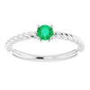 White Gold Ring 14 Karat 4 mm Natural Emerald Solitaire Rope Ring