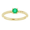 Yellow Gold Ring 14 Karat 4 mm Natural Emerald Solitaire Rope Ring