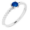 White Gold Ring 14 Karat 4 mm Round Cut Natural Blue Sapphire Solitaire Rope Ring