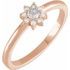 Rose Gold 14 Karat 0.17 Carat Rose Cut Natural Diamond and Faceted Natural Diamond Halo Style Ring