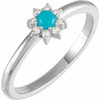 White Gold Ring 14 Karat Natural Turquoise and .07 Carat Natural Diamond Halo Style Ring