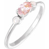 Sterling Silver 8x6 mm Natural Pink Morganite and Natural White Fire Opal Ring