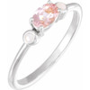 Platinum 8x6 mm Natural Pink Morganite and Natural White Fire Opal Ring