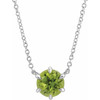 Peridot Gem in 14 Karat White Gold Peridot Solitaire 16 inch Necklace .