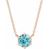 Blue Zircon Gem in 14 Karat Rose Gold Zircon Solitaire 16 inch Necklace .