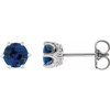 14 Karat White Gold 4 mm Lab Grown Blue Sapphire and .03 Carat Natural Diamond Crown Earrings