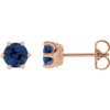 14 Karat Rose Gold 4 mm Lab Grown Blue Sapphire and .03 Carat Natural Diamond Crown Earrings