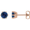 14 Karat Rose Gold 4 mm Natural Blue Sapphire and .03 Carat Natural Diamond Crown Earrings