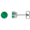 14 Karat White Gold 4 mm Natural Emerald and .03 Carat Natural Diamond Crown Earrings